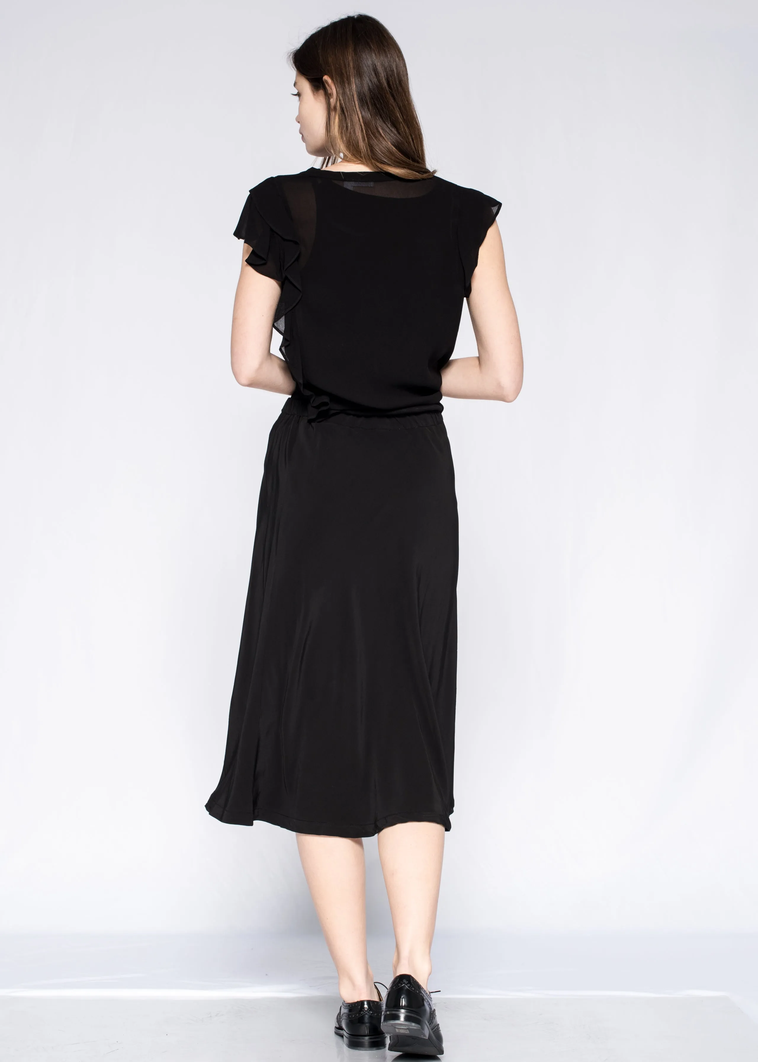 Below Knee Elastic Waist A-Line Skirt
