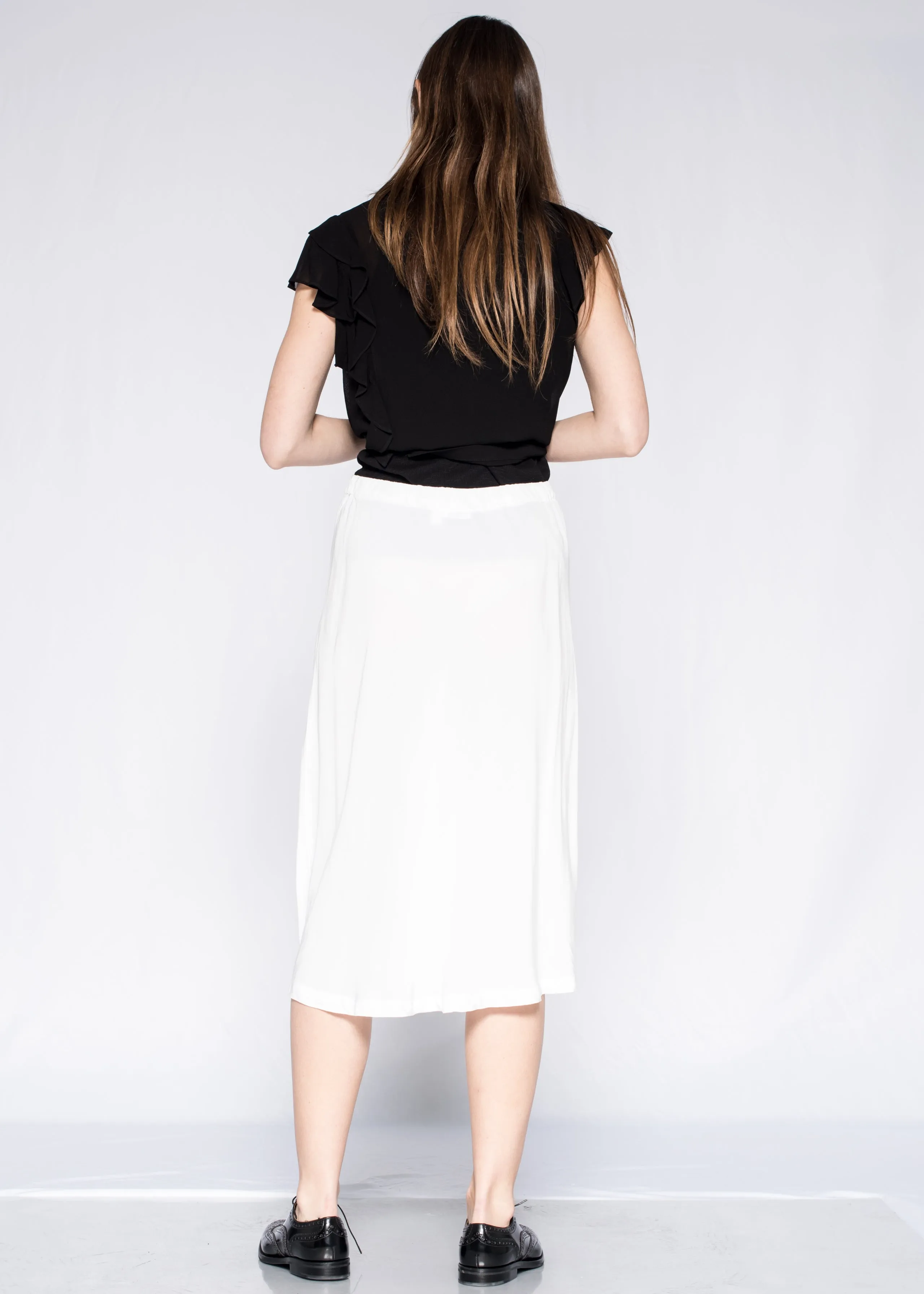 Below Knee Elastic Waist A-Line Skirt