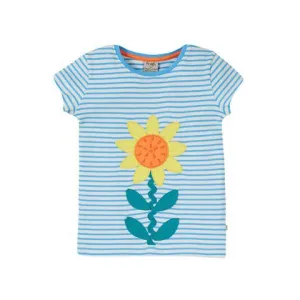 Beluga Blue Stripe / Echinacea Camille Applique T-Shirt - 1 Left Size 9-10 years