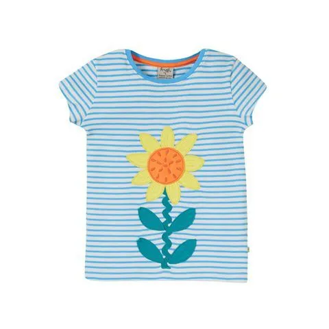 Beluga Blue Stripe / Echinacea Camille Applique T-Shirt - 1 Left Size 9-10 years