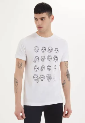 Beyaz Baskılı Bisiklet Yaka Pamuklu Regular Fit Erkek T-Shirt FACES
