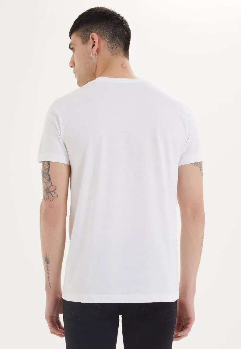 Beyaz Baskılı Bisiklet Yaka Pamuklu Regular Fit Erkek T-Shirt FACES