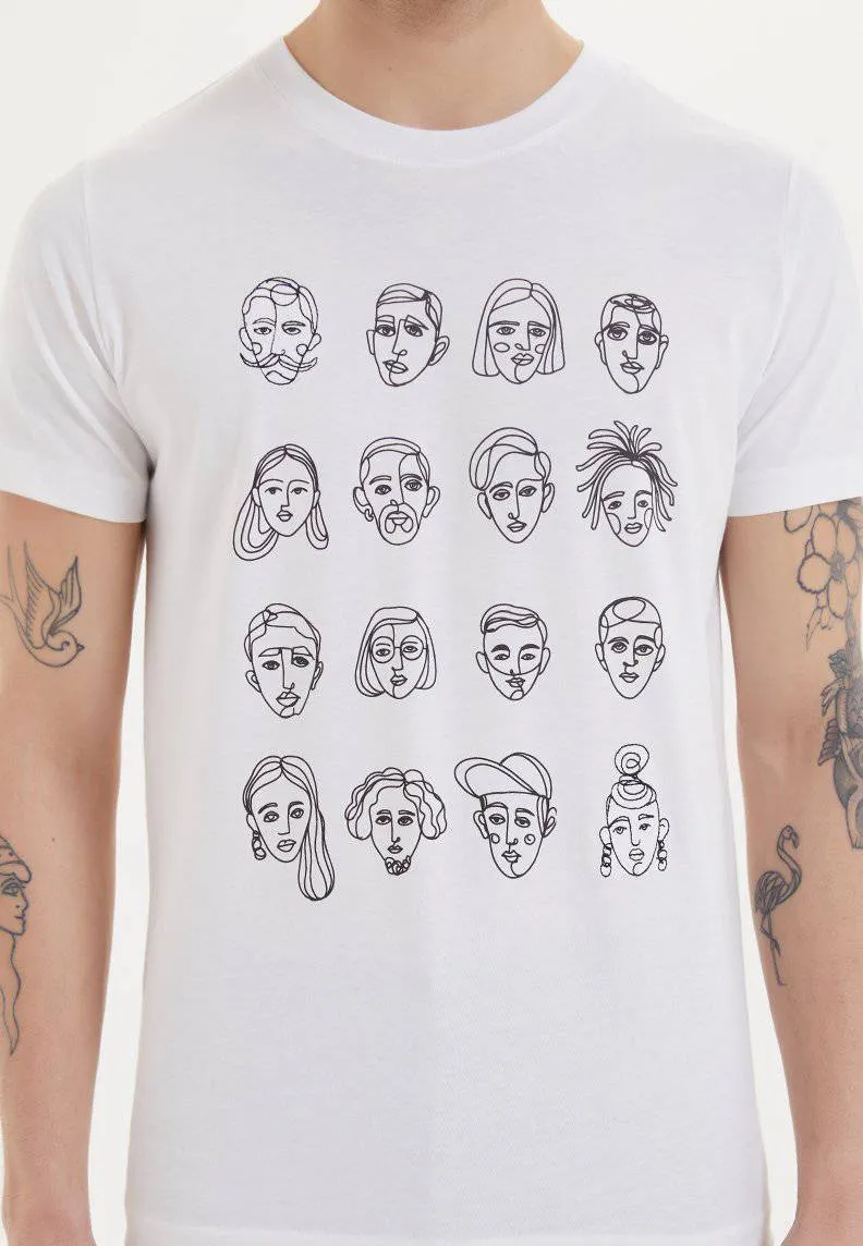 Beyaz Baskılı Bisiklet Yaka Pamuklu Regular Fit Erkek T-Shirt FACES
