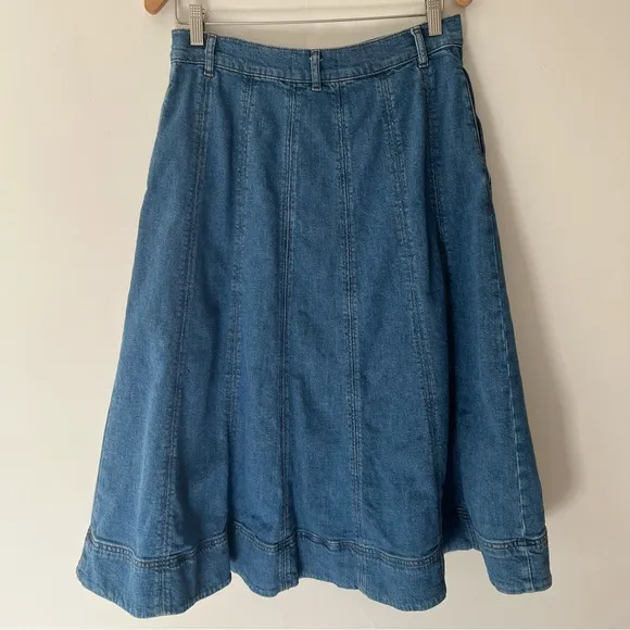 Biden Midi Panelled Full Denim Skirt Midi Size 8 Hemp Cotton Cottage Countryside