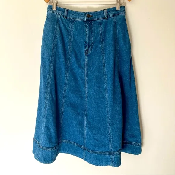 Biden Midi Panelled Full Denim Skirt Midi Size 8 Hemp Cotton Cottage Countryside
