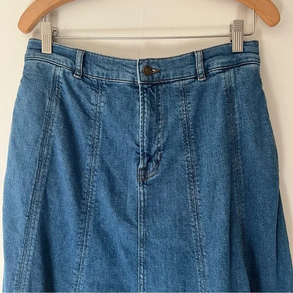 Biden Midi Panelled Full Denim Skirt Midi Size 8 Hemp Cotton Cottage Countryside