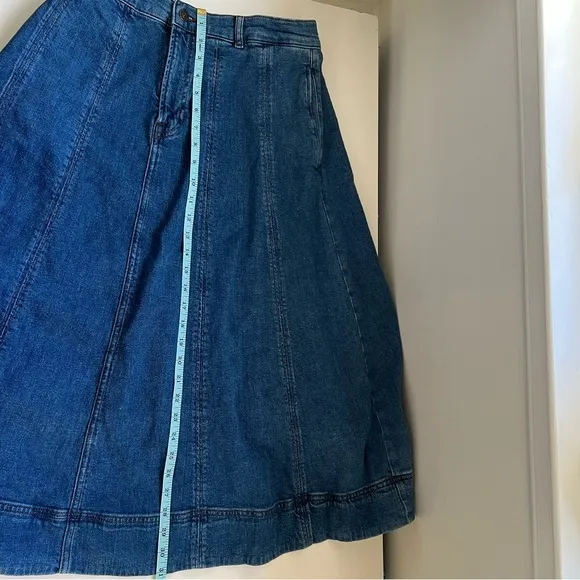Biden Midi Panelled Full Denim Skirt Midi Size 8 Hemp Cotton Cottage Countryside