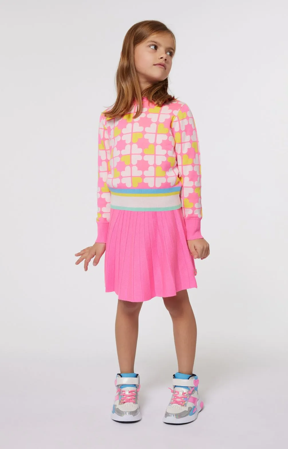 Billieblush Knit Sweater With Allover Clover Square Print