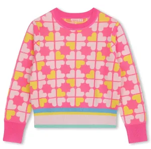 Billieblush Knit Sweater With Allover Clover Square Print