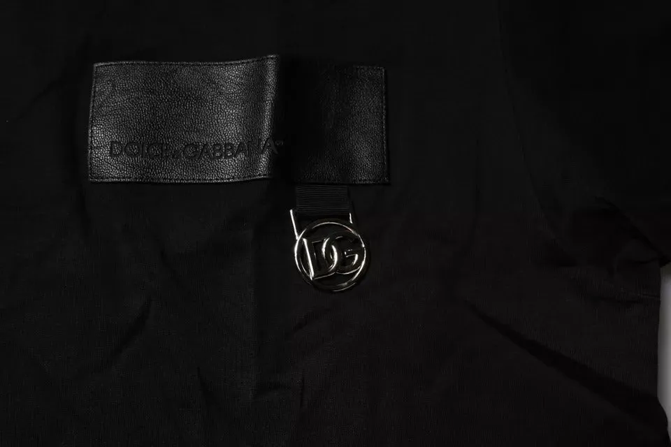 Black Logo Patch Cotton Crew Neck T-shirt