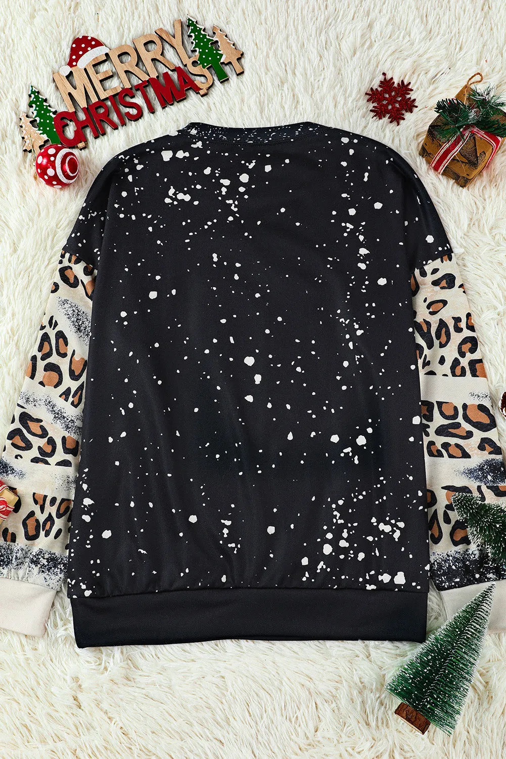 Black PRAY Leopard Bleached Pullover Sweatshirt