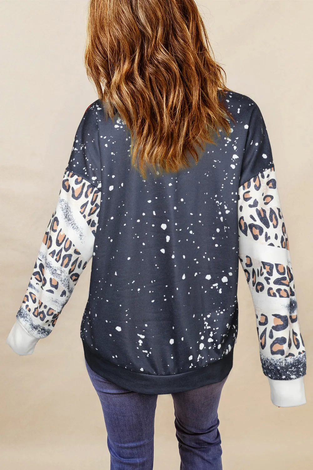 Black PRAY Leopard Bleached Pullover Sweatshirt