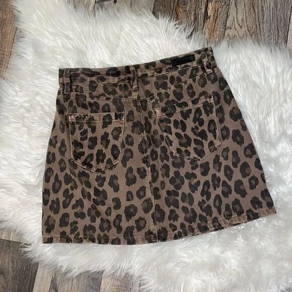 BlankNYC Leopard Print Denim Mini Skirt, NWT