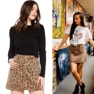 BlankNYC Leopard Print Denim Mini Skirt, NWT