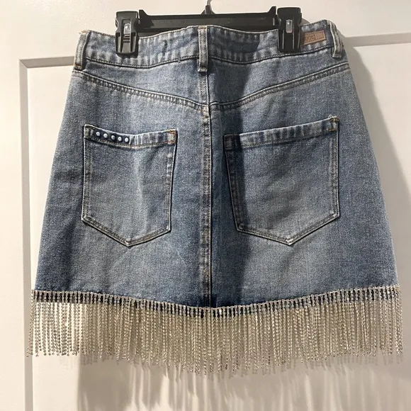 BlankNYC rhinestone fringe denim mini skirt size 26