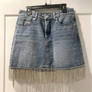 BlankNYC rhinestone fringe denim mini skirt size 26