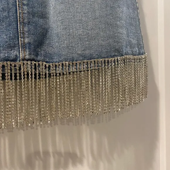 BlankNYC rhinestone fringe denim mini skirt size 26