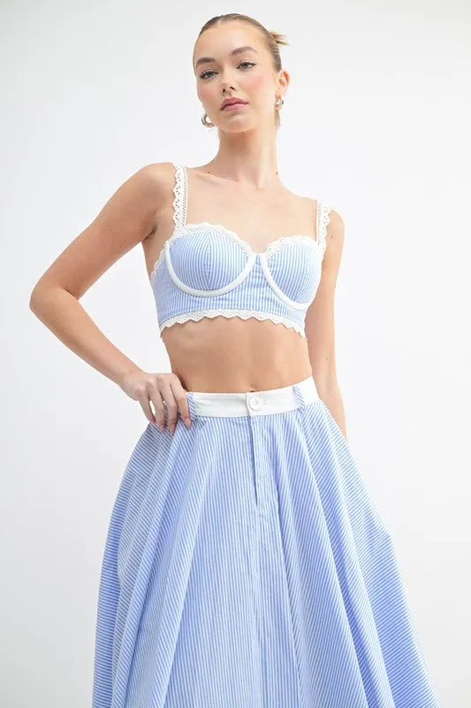 Blue & white striped two piece set