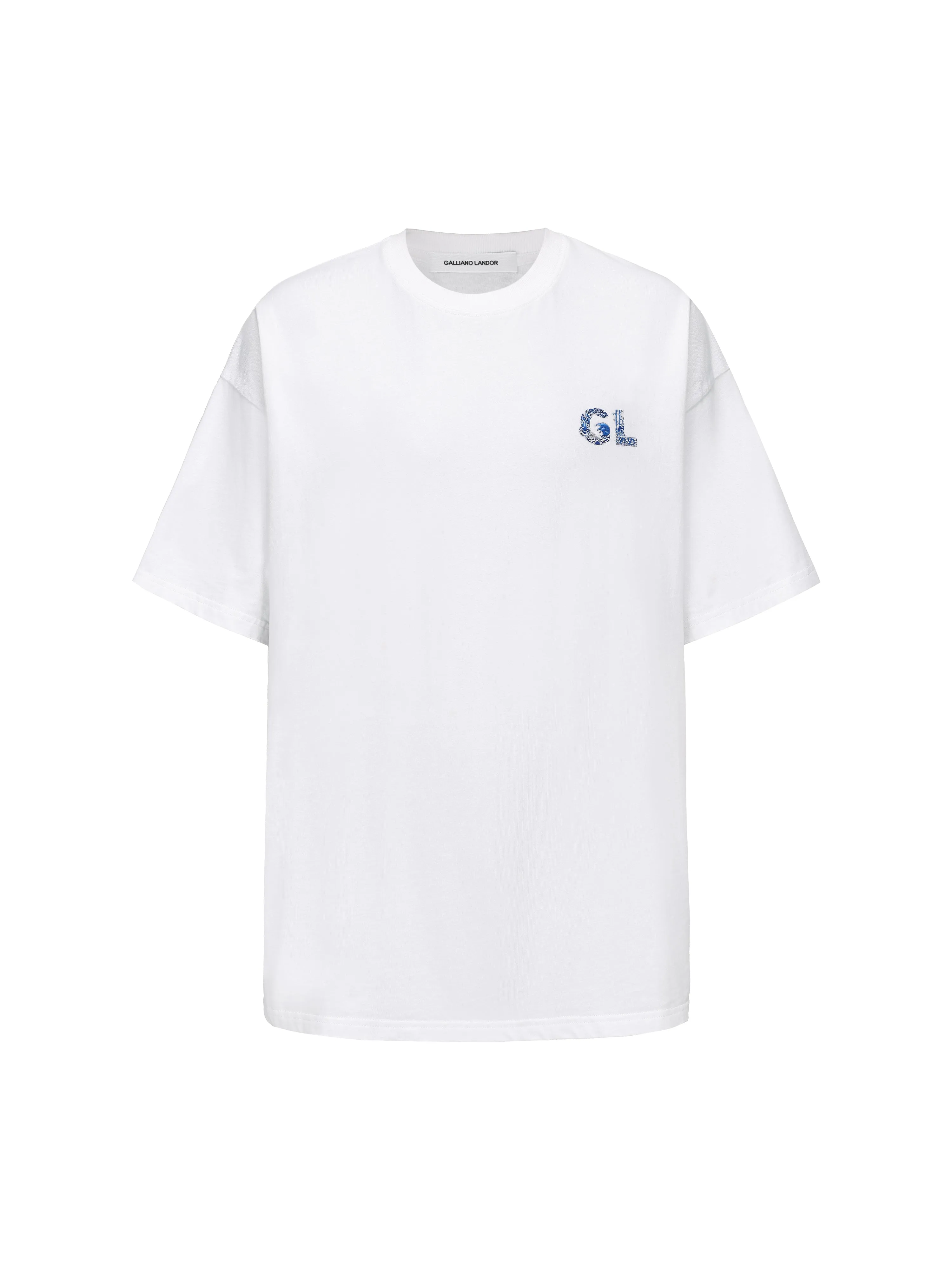 Blue And White Porcelain Pattern White LOGO T-shirt