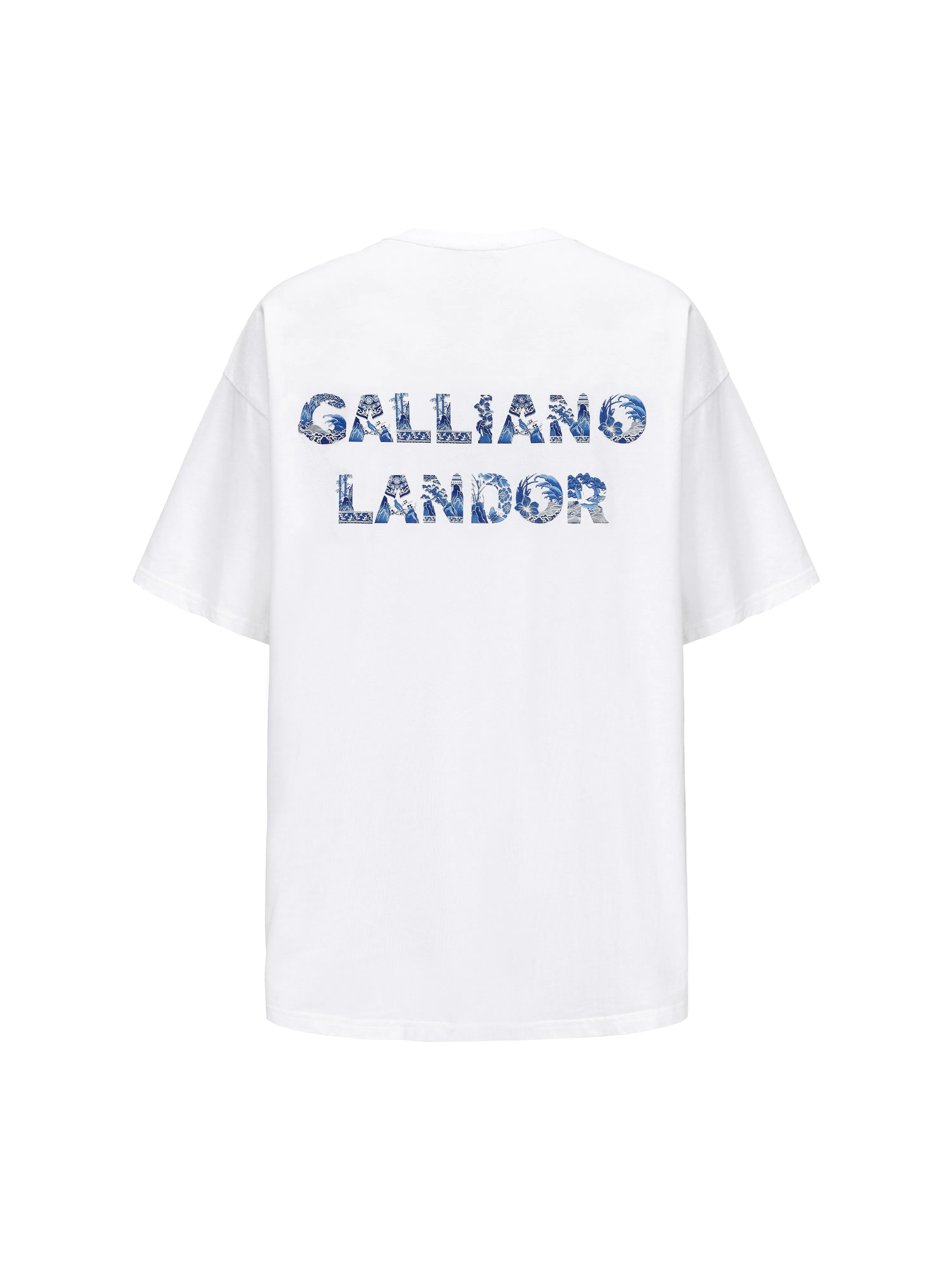 Blue And White Porcelain Pattern White LOGO T-shirt