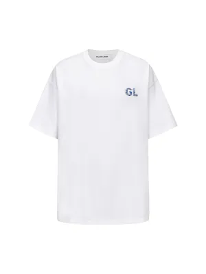 Blue And White Porcelain Pattern White LOGO T-shirt