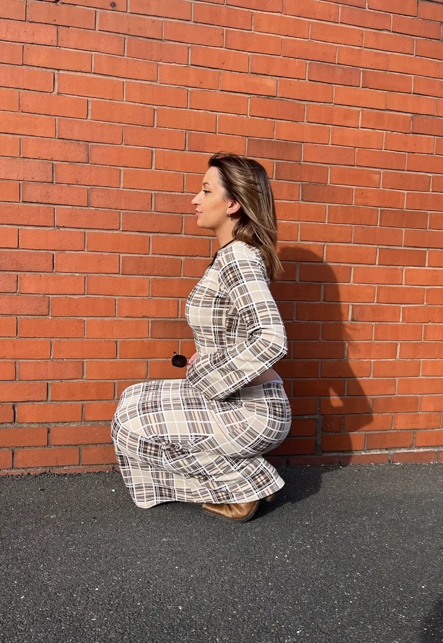 BLUE CHECK/CREAM TARTAN REVERSIBLE MID-RISE SKIRT