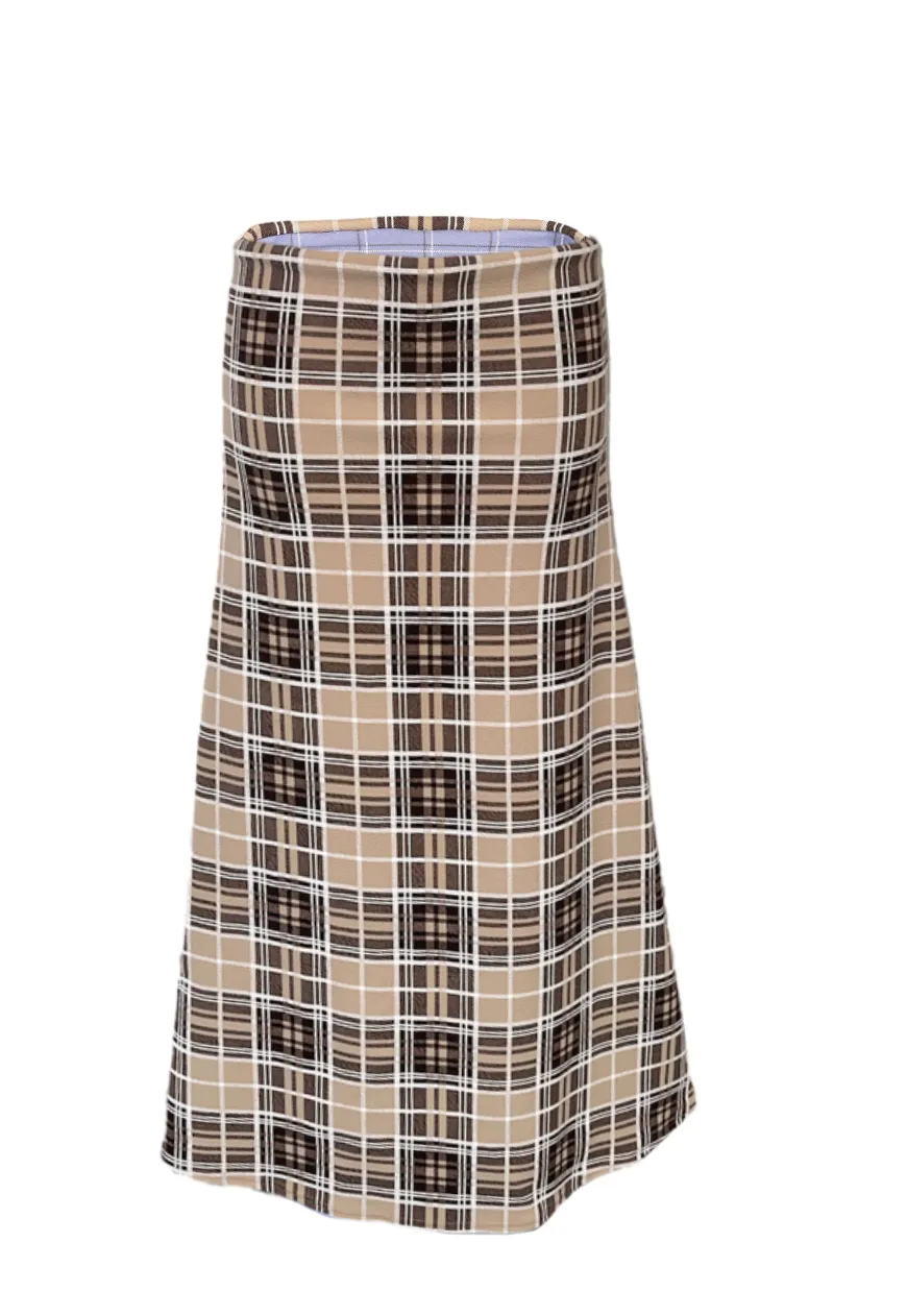 BLUE CHECK/CREAM TARTAN REVERSIBLE MID-RISE SKIRT