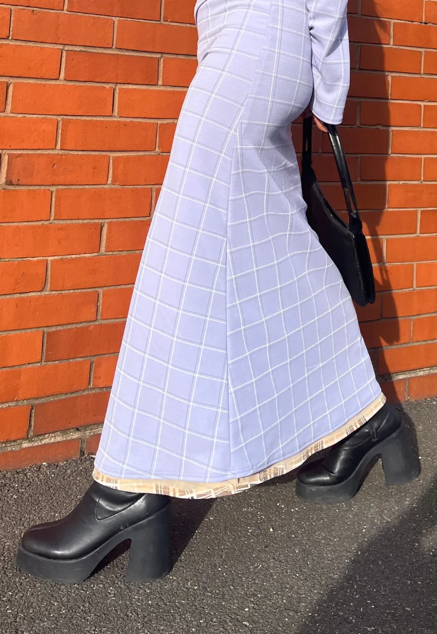 BLUE CHECK/CREAM TARTAN REVERSIBLE MID-RISE SKIRT