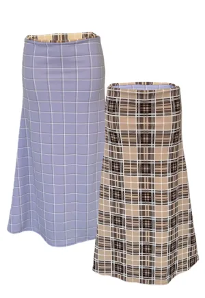 BLUE CHECK/CREAM TARTAN REVERSIBLE MID-RISE SKIRT
