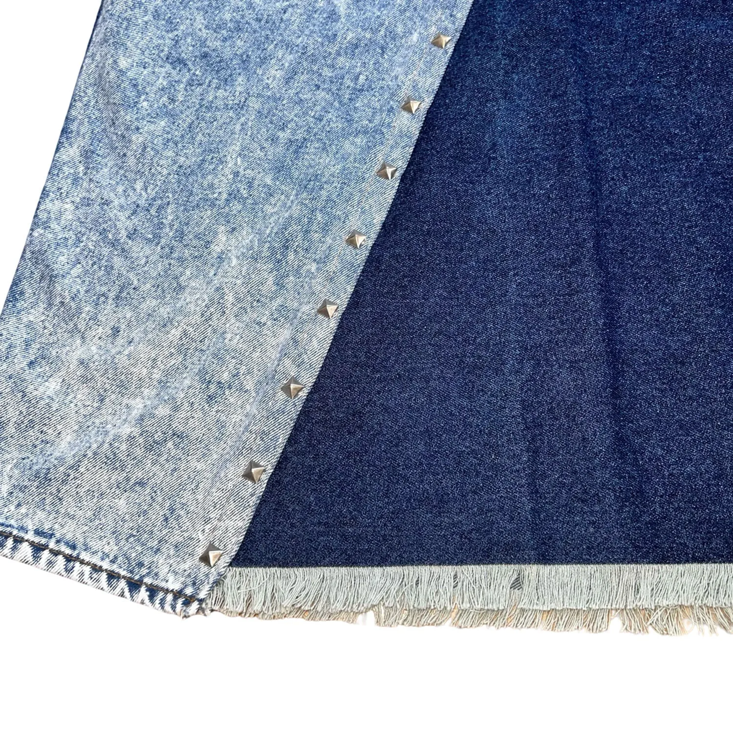 Blue Denim Skirt with Silver Studded Buttons