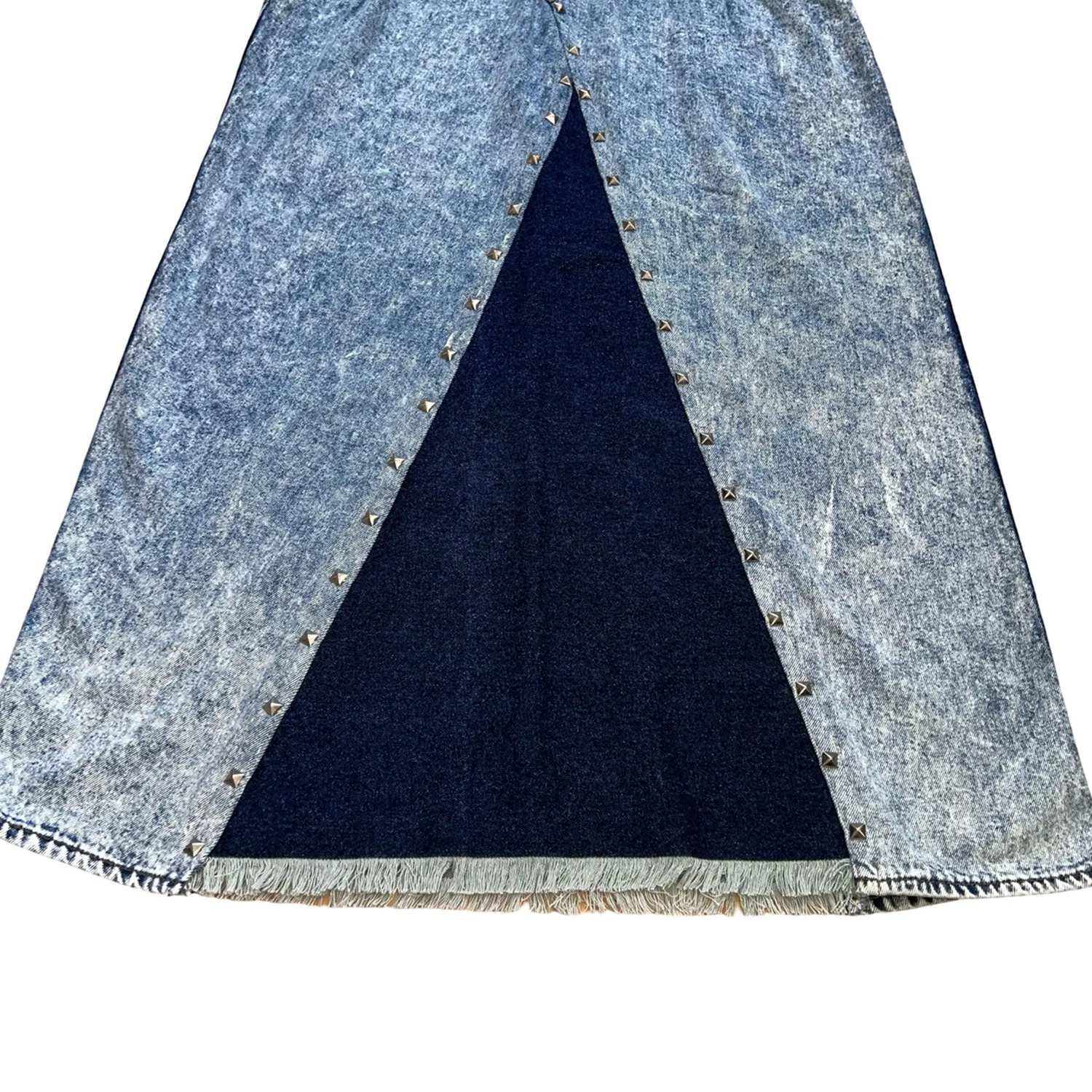 Blue Denim Skirt with Silver Studded Buttons