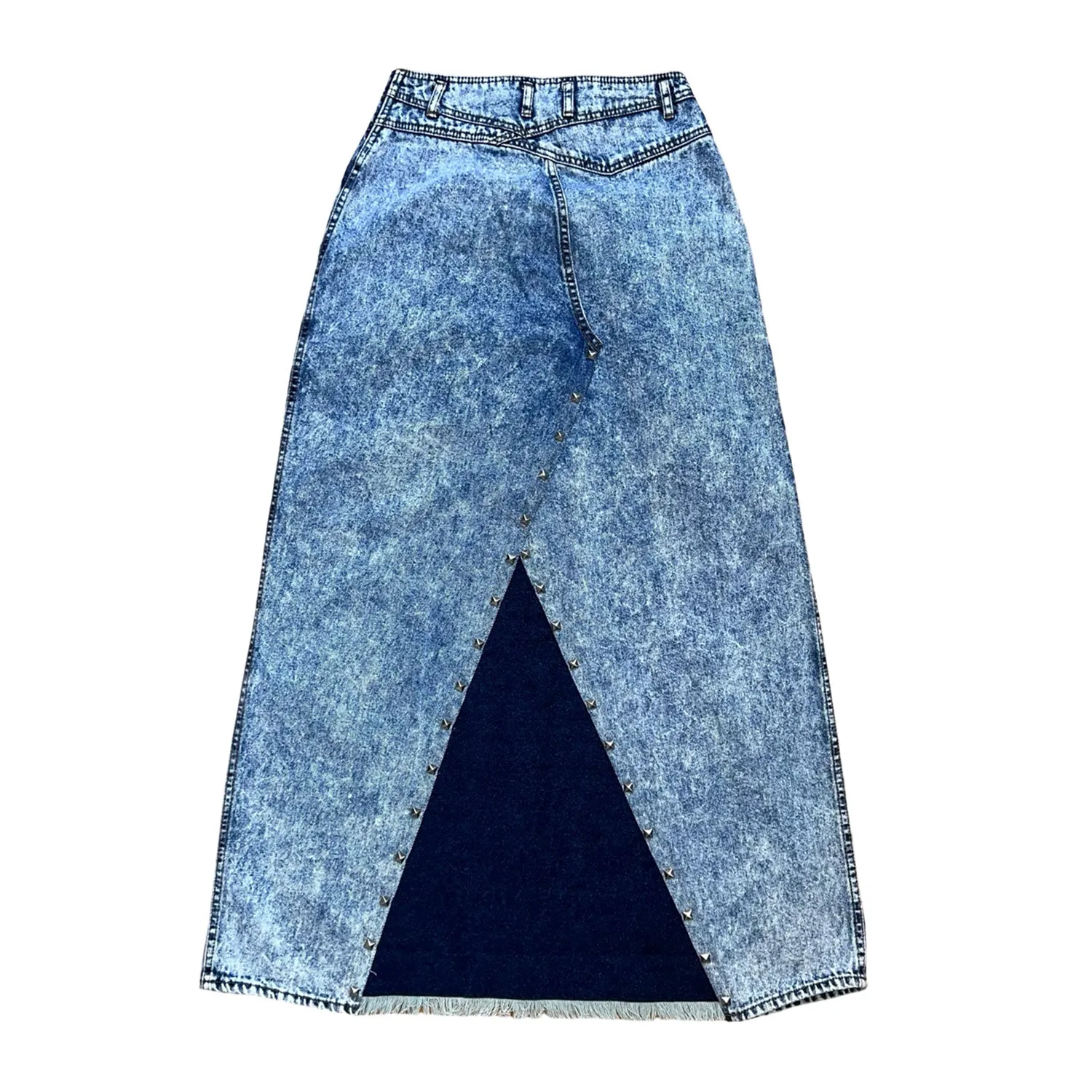 Blue Denim Skirt with Silver Studded Buttons