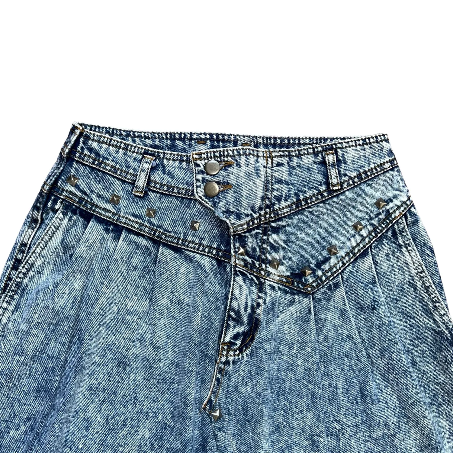 Blue Denim Skirt with Silver Studded Buttons