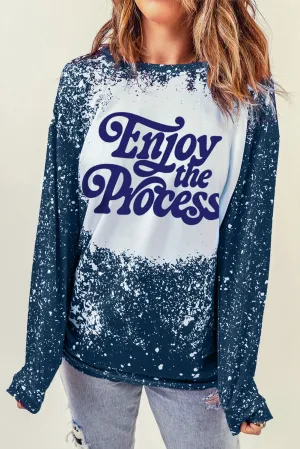 Blue Enjoy the Process Slogan Graphic Tie Dye Sweatshirt