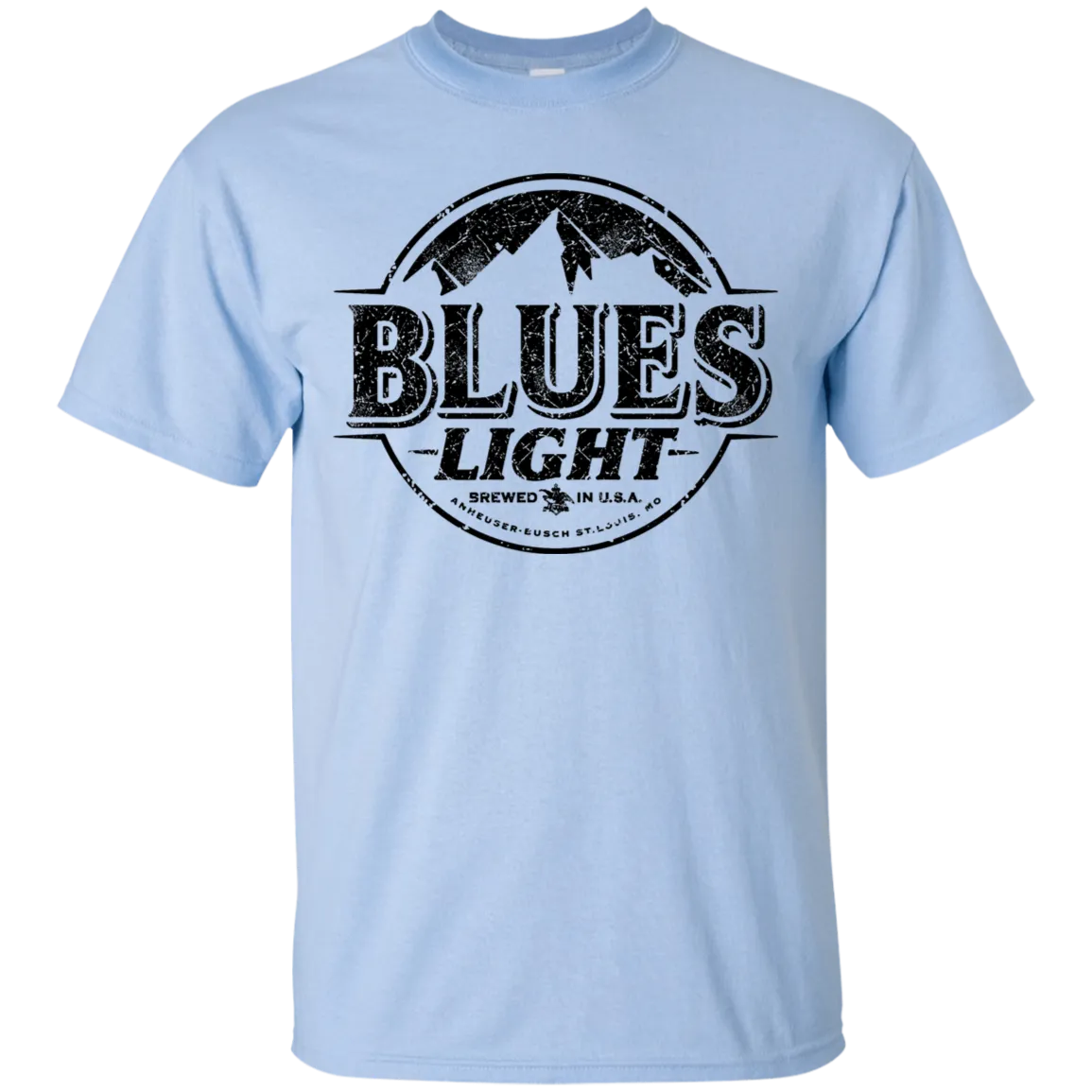 Blues Busch Light Beer T-Shirt Custom Designed Black Worn Label Pattern