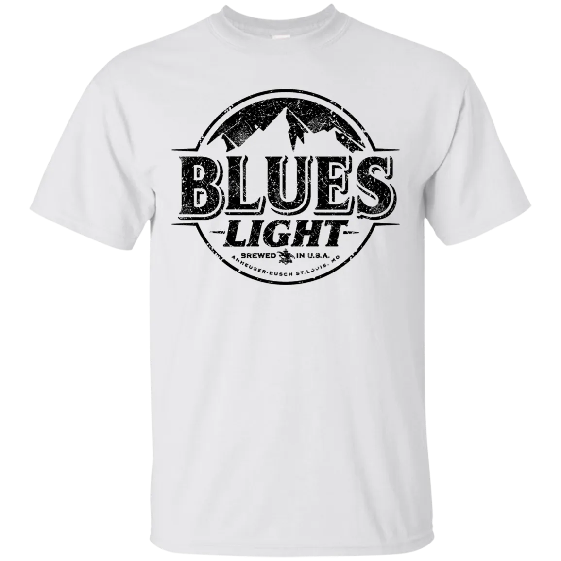 Blues Busch Light Beer T-Shirt Custom Designed Black Worn Label Pattern
