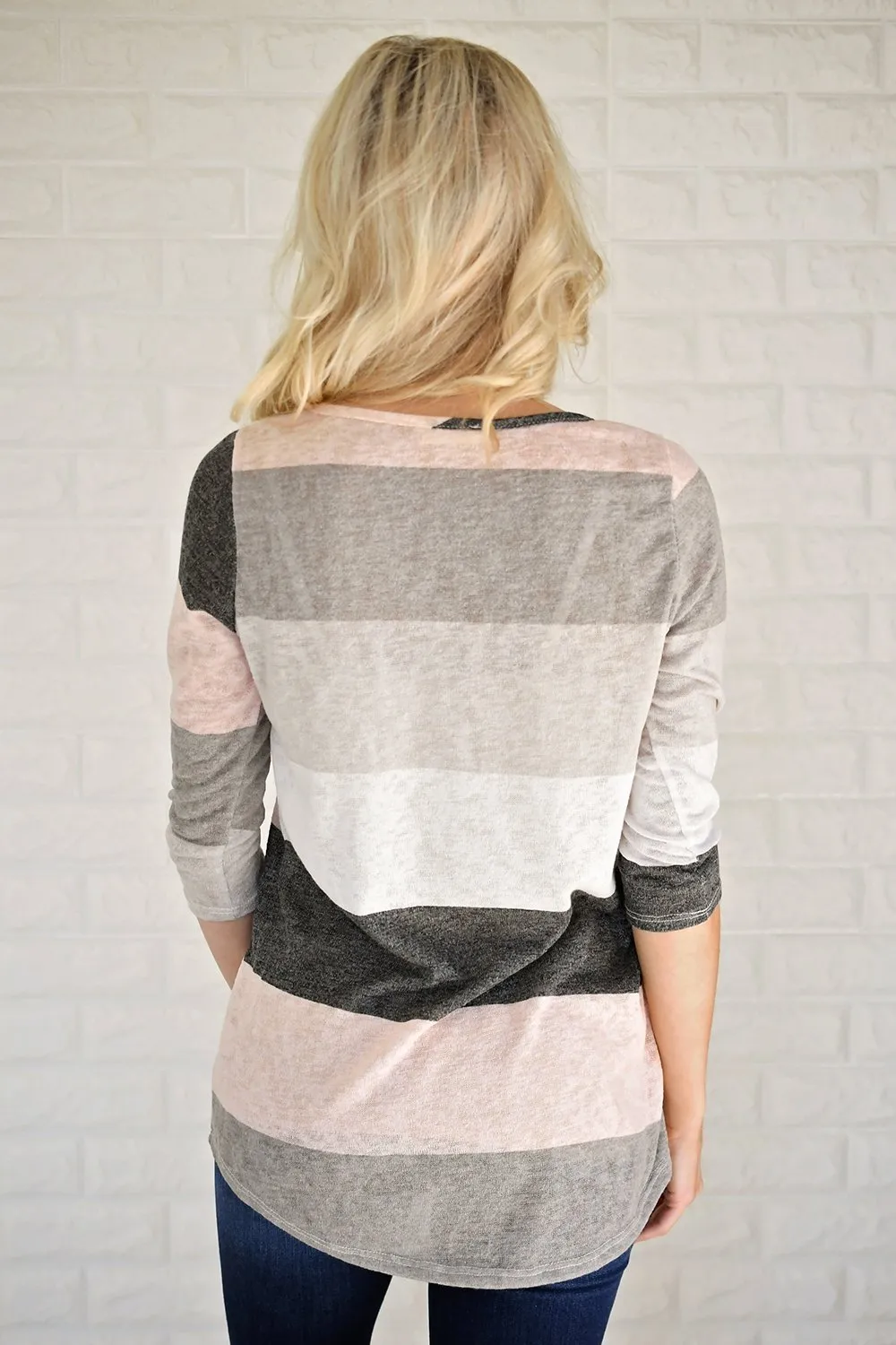 Blush & Charcoal Striped Top