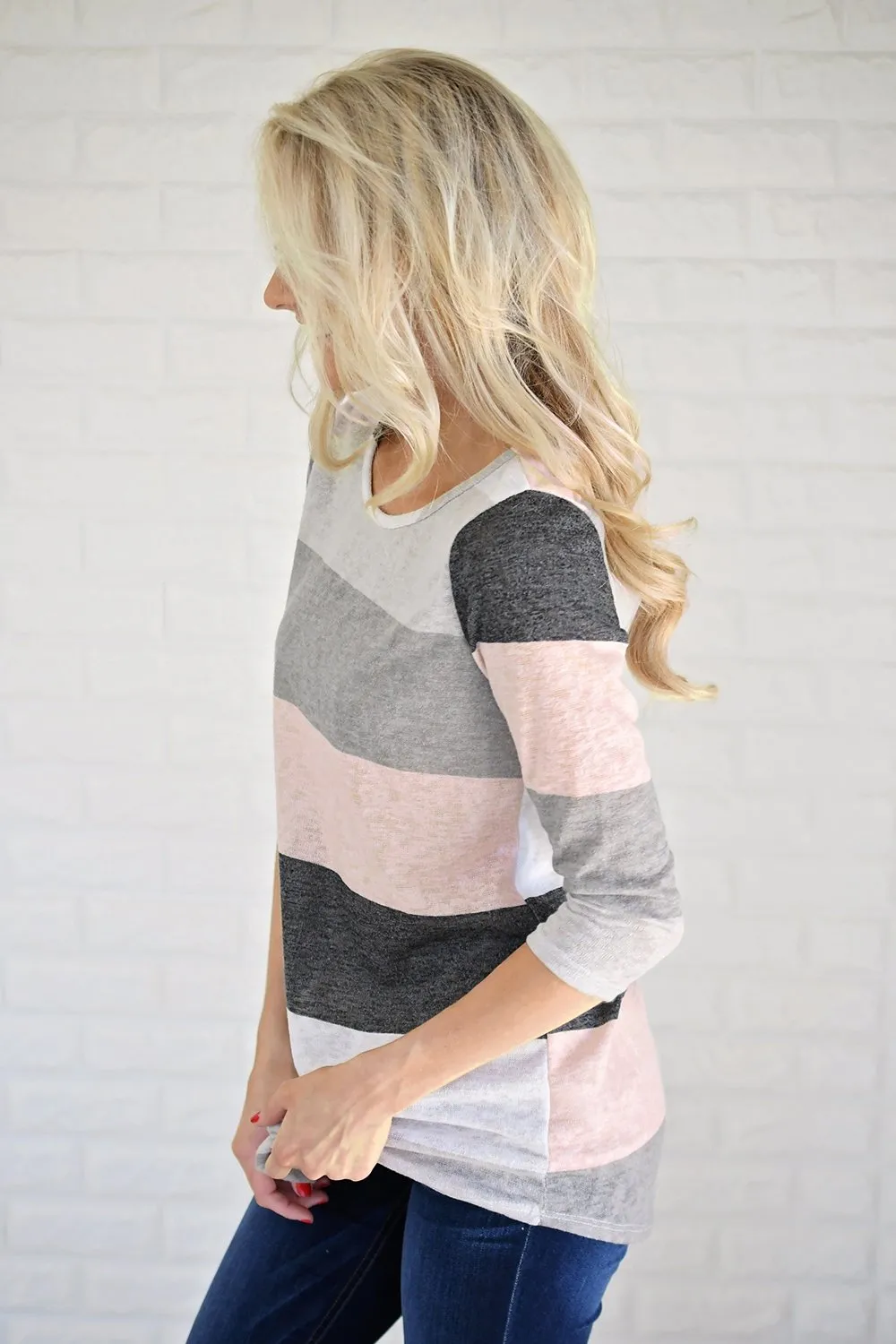Blush & Charcoal Striped Top