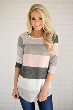 Blush & Charcoal Striped Top