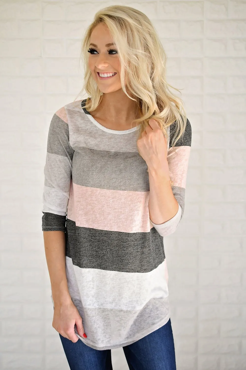 Blush & Charcoal Striped Top