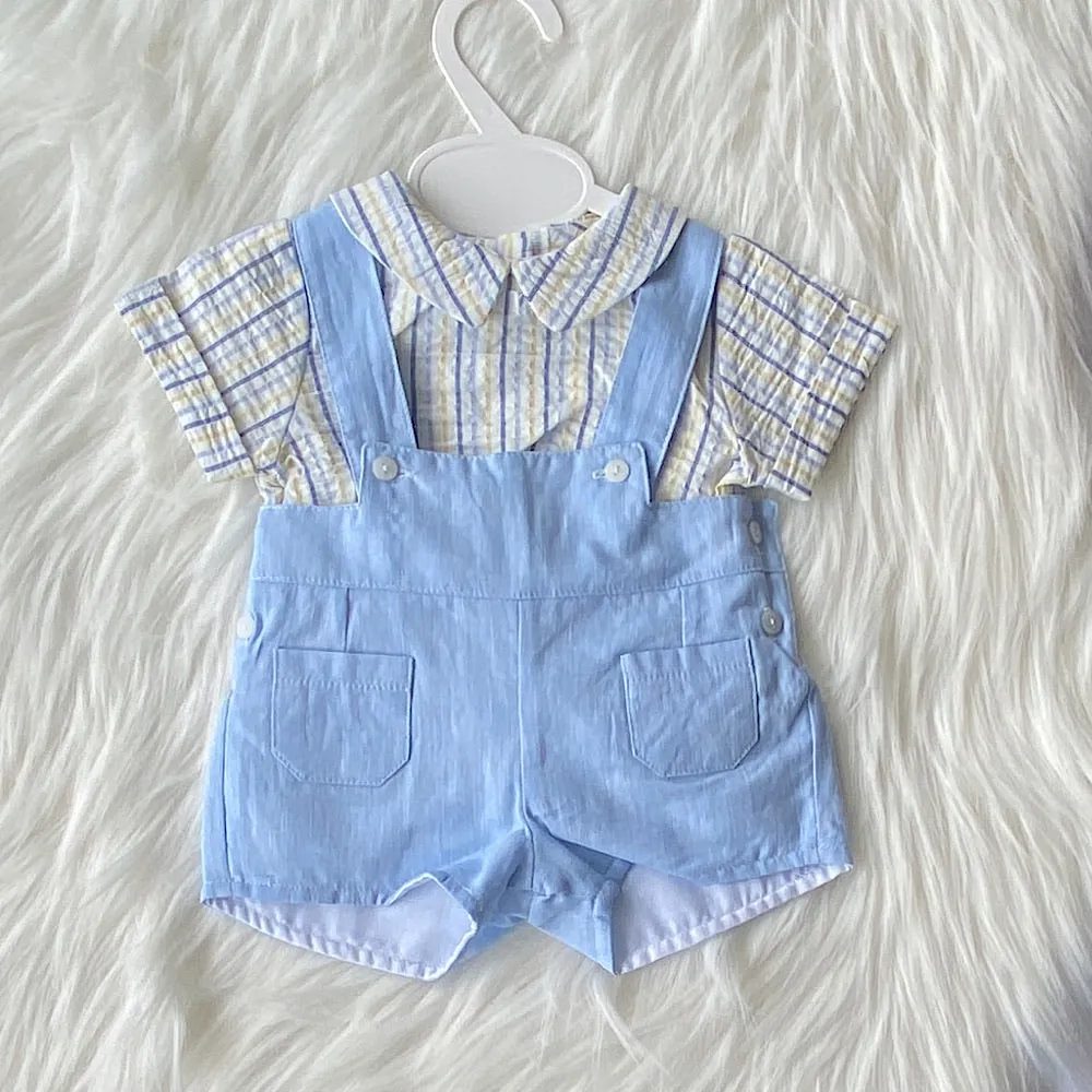 Boys blue dungaree set
