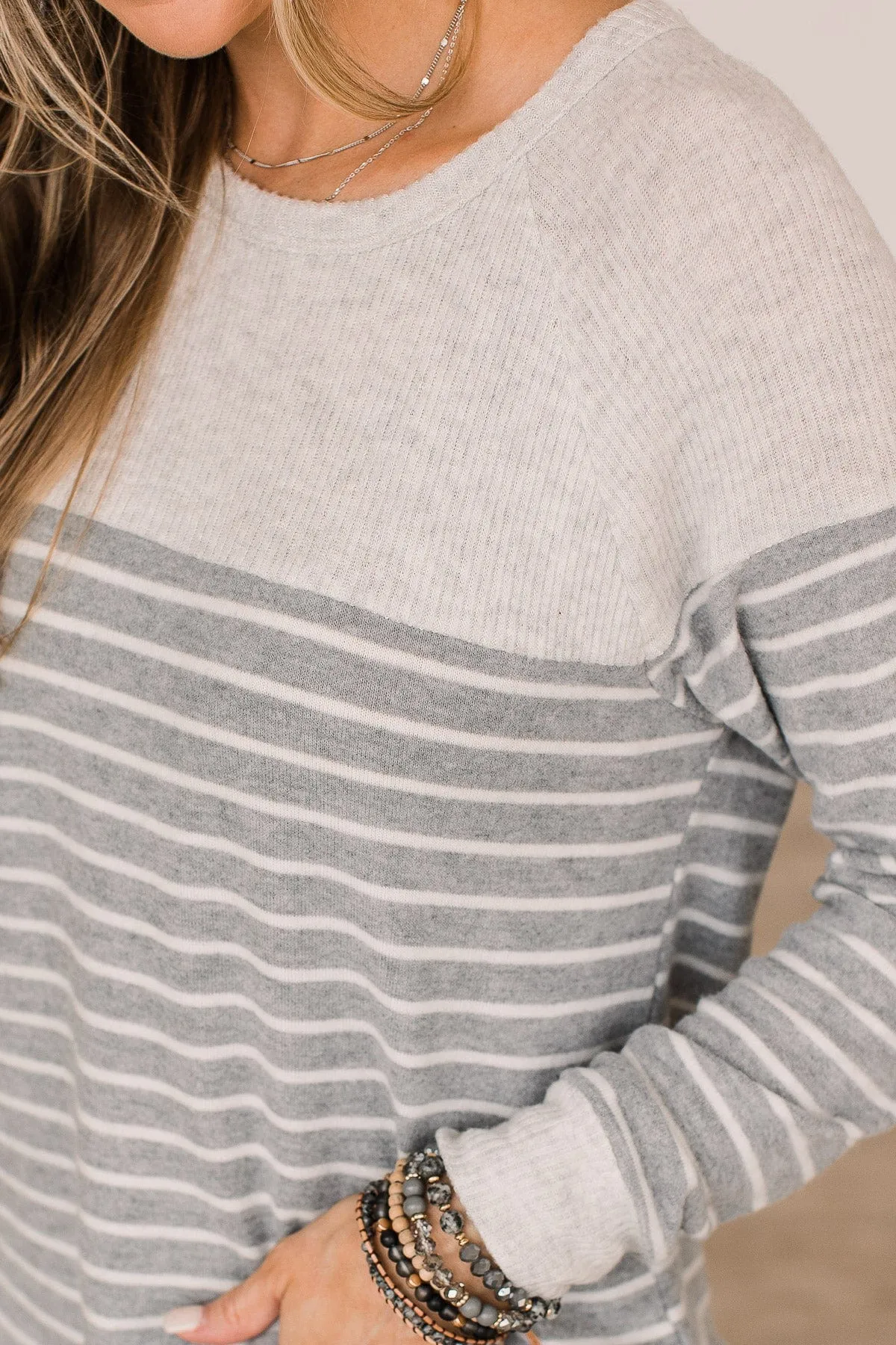 Break The Mold Striped Knit Top- Grey
