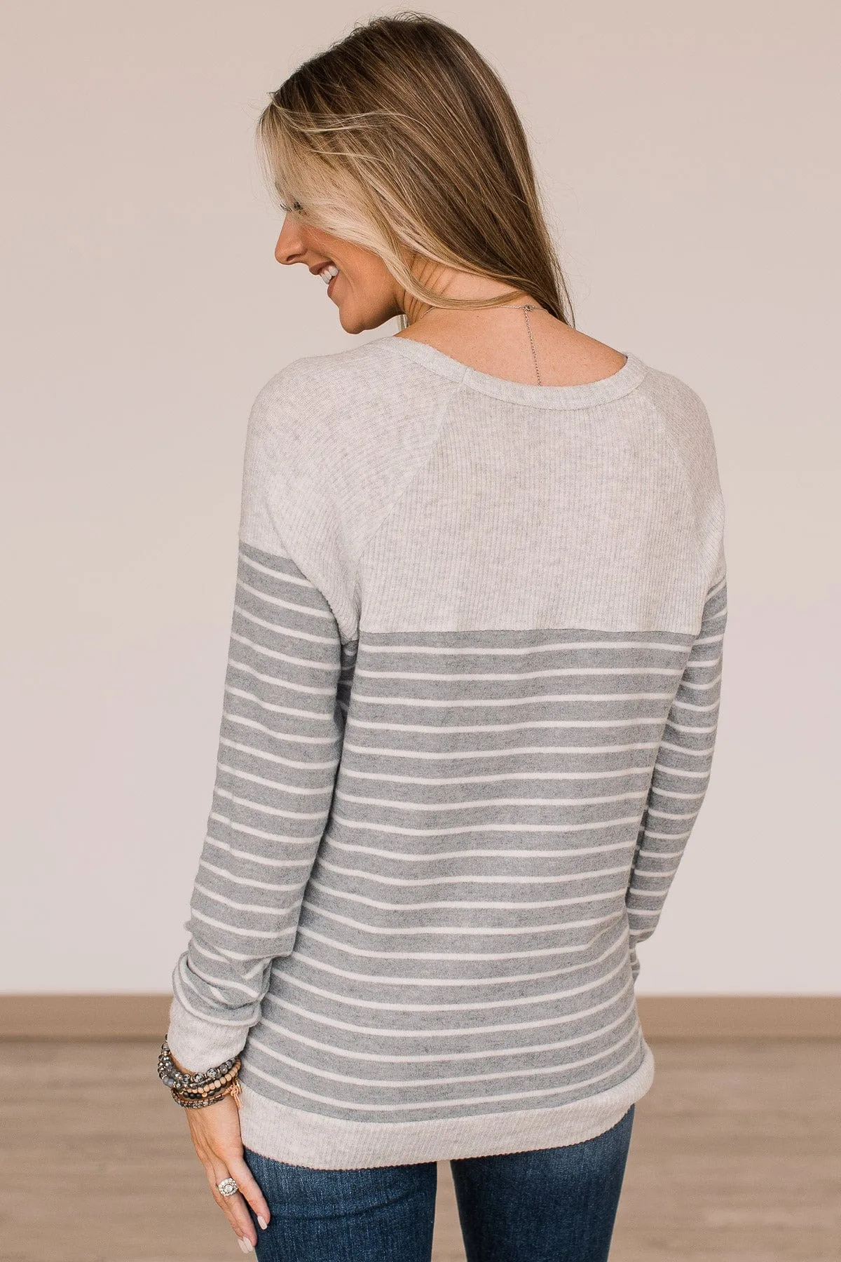 Break The Mold Striped Knit Top- Grey
