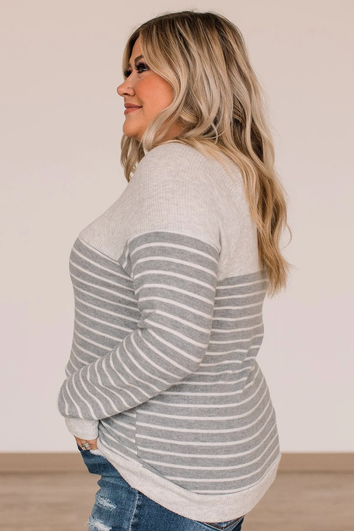 Break The Mold Striped Knit Top- Grey