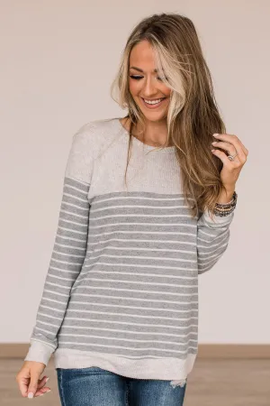 Break The Mold Striped Knit Top- Grey