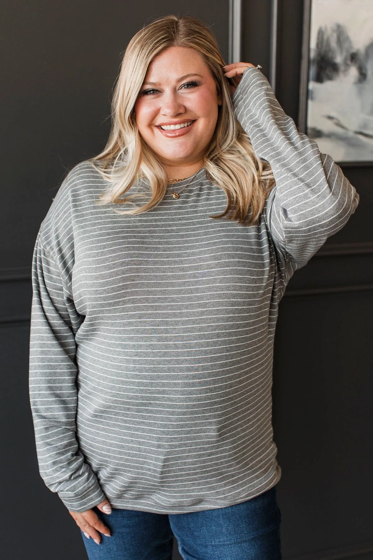 Brighten My Day Striped Pullover Top- Grey