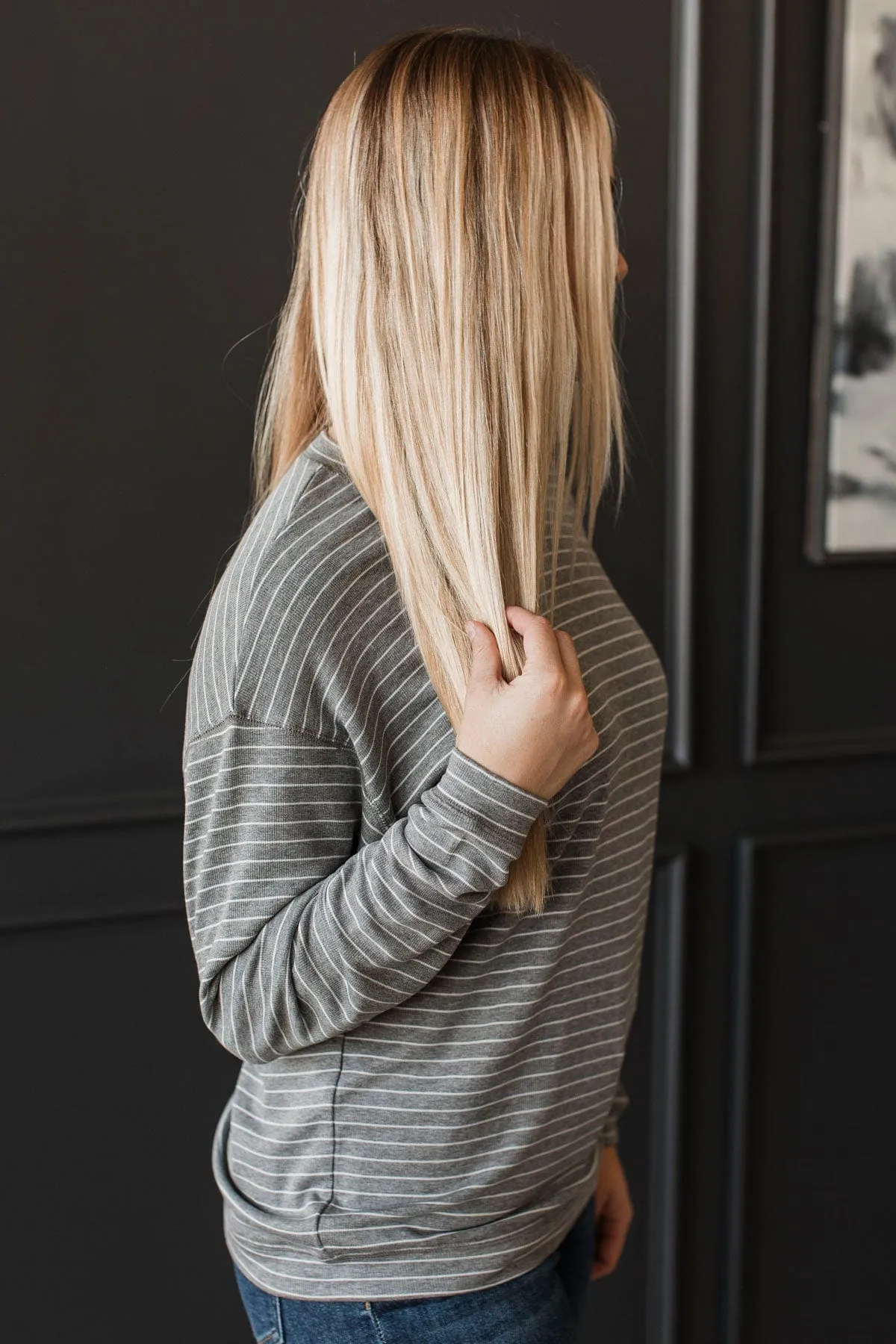 Brighten My Day Striped Pullover Top- Grey