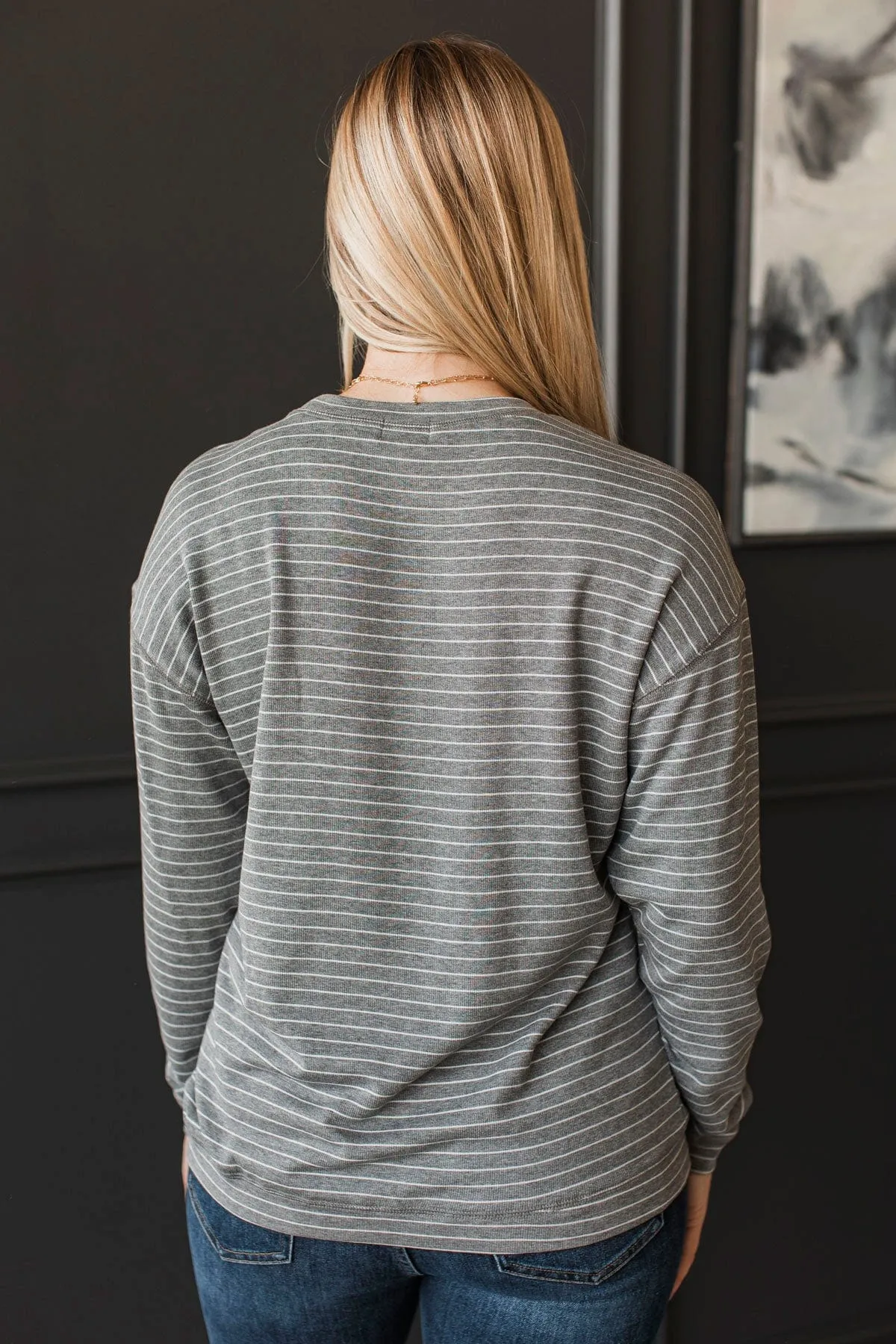 Brighten My Day Striped Pullover Top- Grey