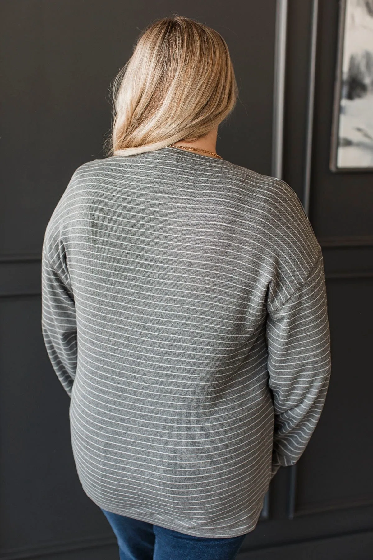 Brighten My Day Striped Pullover Top- Grey