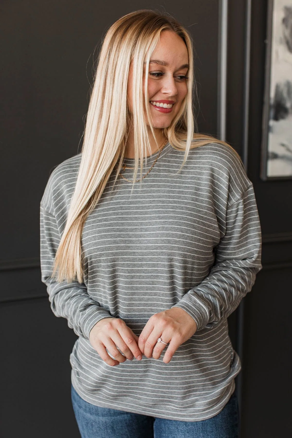 Brighten My Day Striped Pullover Top- Grey